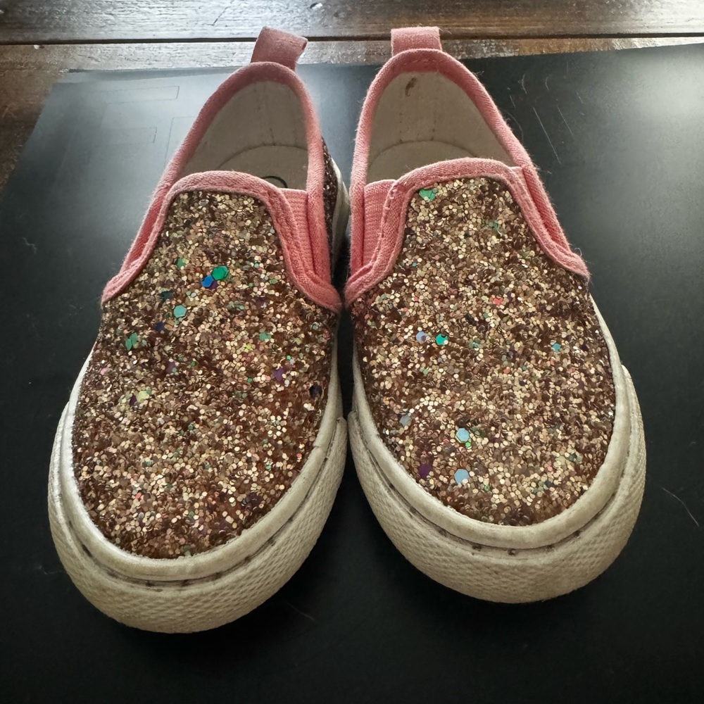 Glittery Pink and Brown Kids Slip-On Shoes